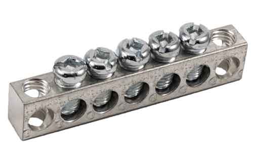 4-7,1,7-RS 4-14 AWG, 5 Circuit 2 Mounting Holes Neutral Ground Bar